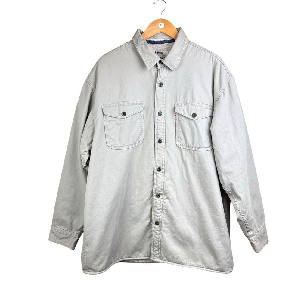 Levi's Men's Neutral Khaki Cotton Sherpa Lined Button Up Casual Trucker Jacket